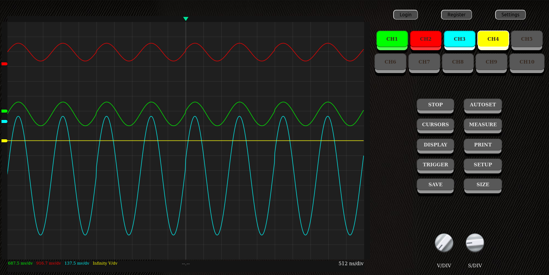 Position of the autoset button on the oscilloscope's main screen.