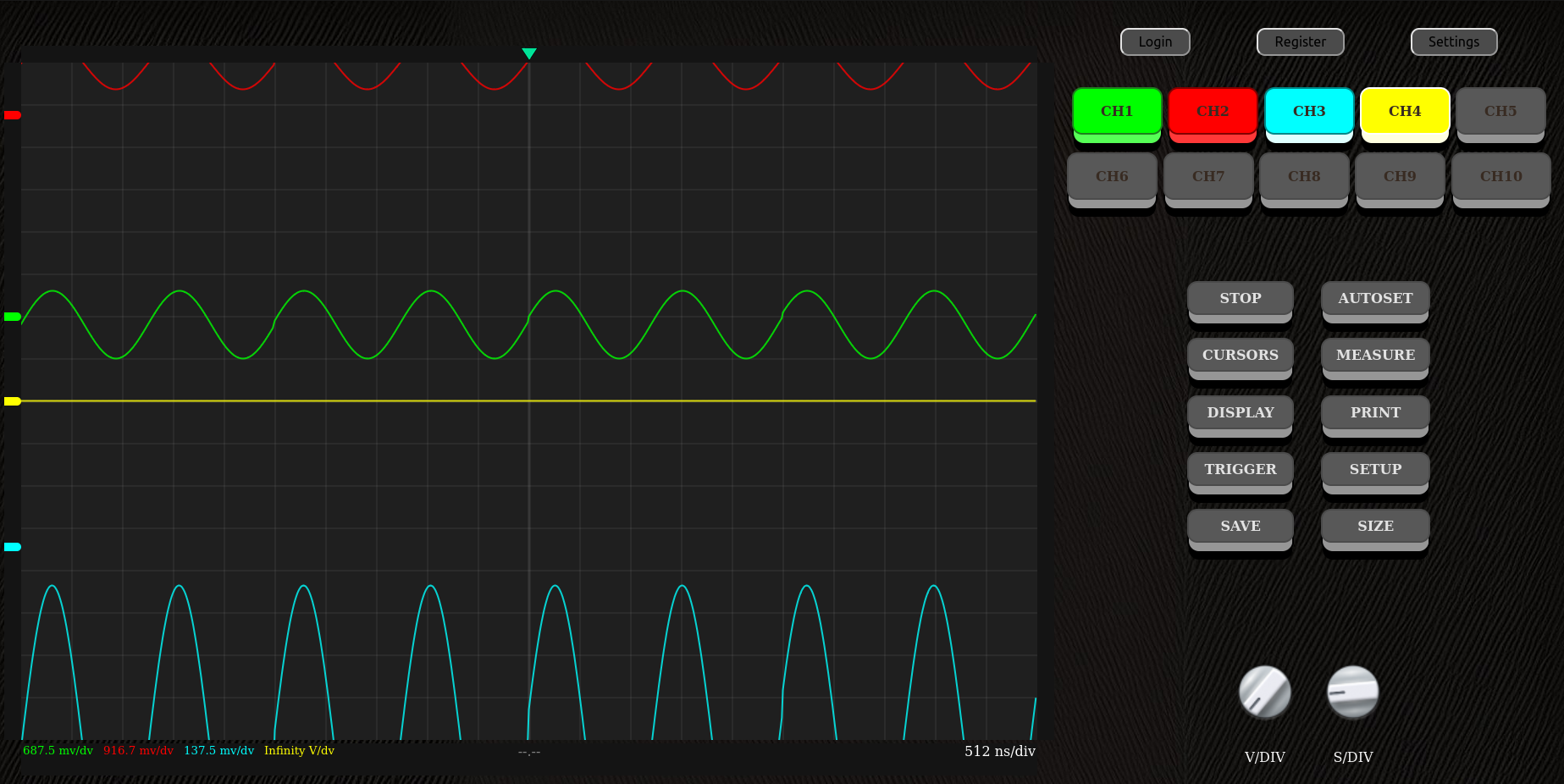 Position of the autoset button on the oscilloscope's main screen.