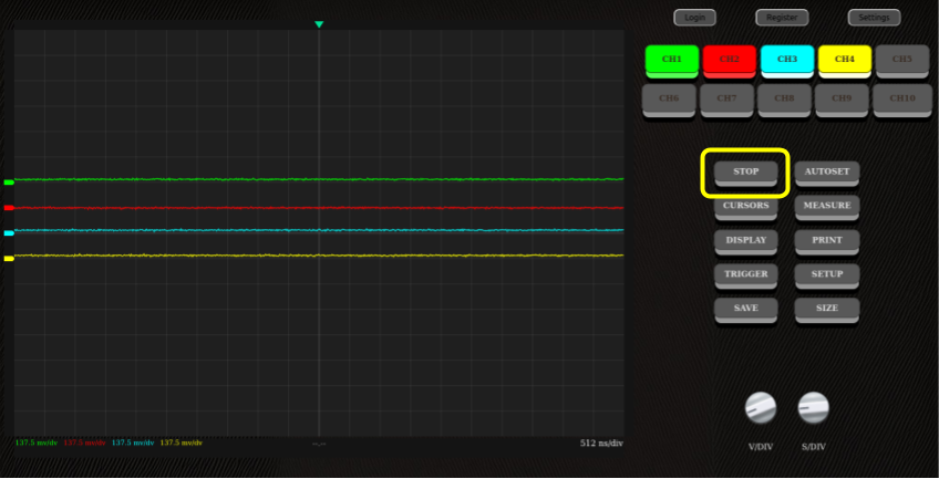 RUN/STOP Button of the oscilloscope