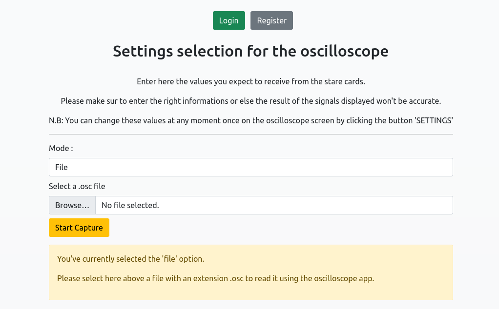 Settings page with 'file' as the selected mode.